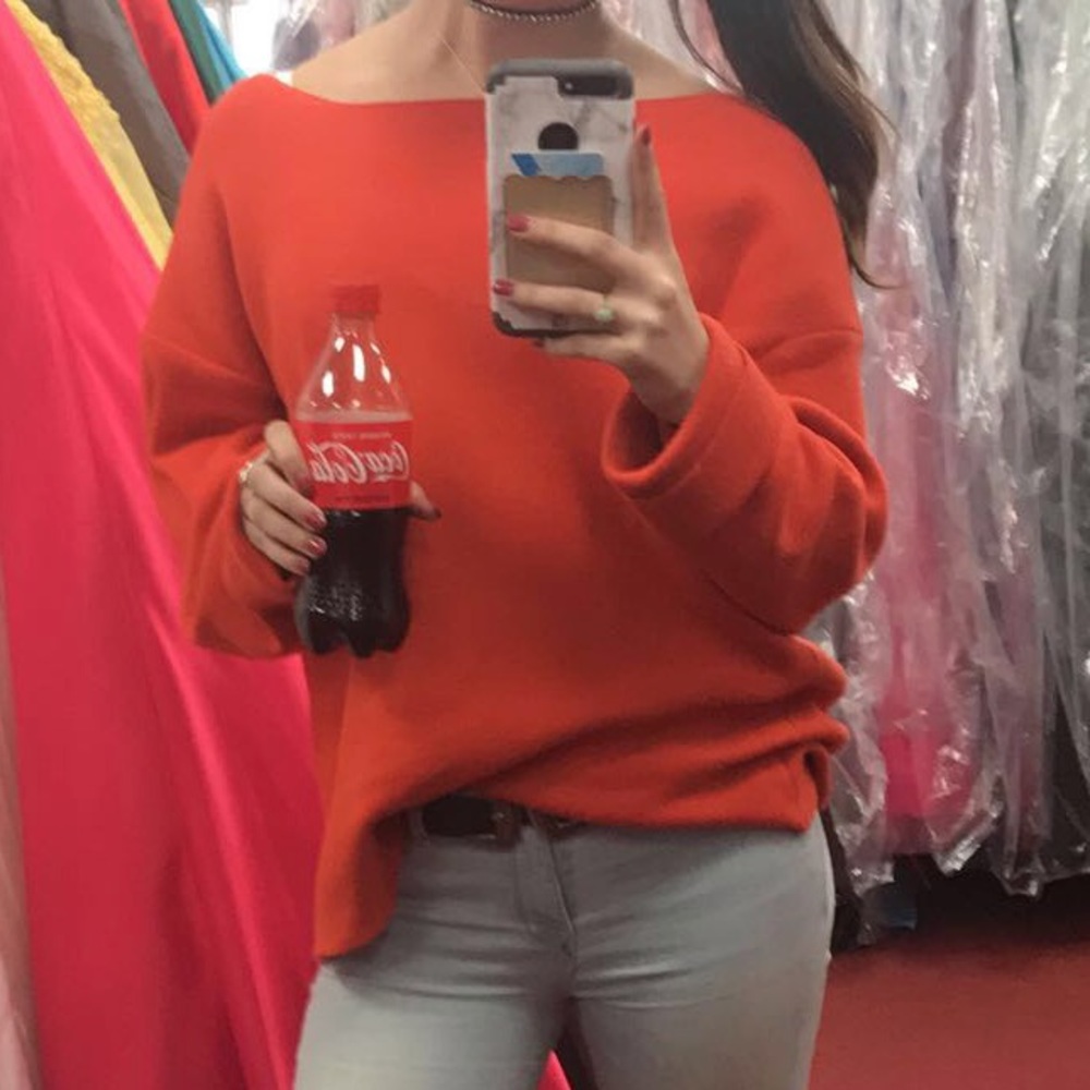 Red over sized tie back sweater